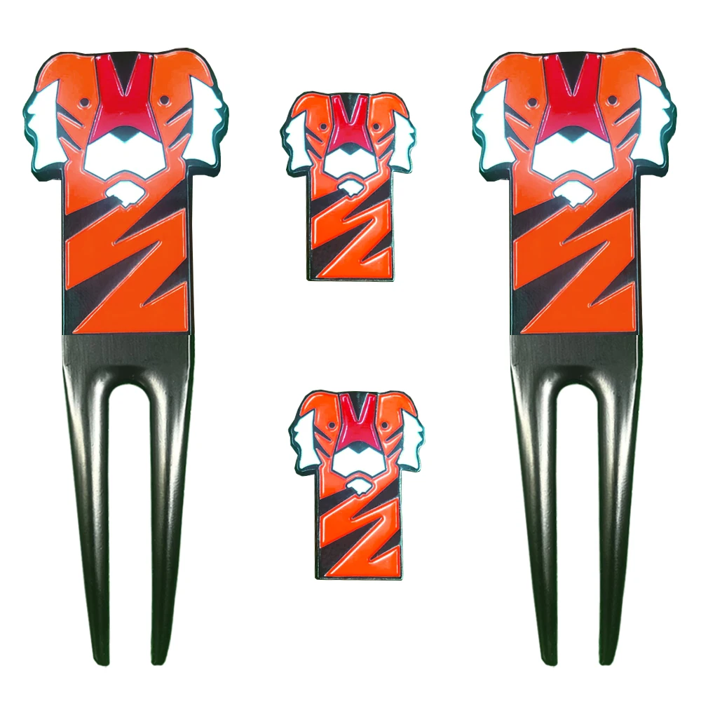 Golf Frank Tiger Divot Repair Tool 1 Divot Tool 1 Golf Ball Marker Anti-Scratch Cartoon Tiger Pattern Golf Pitch Repairer Divot