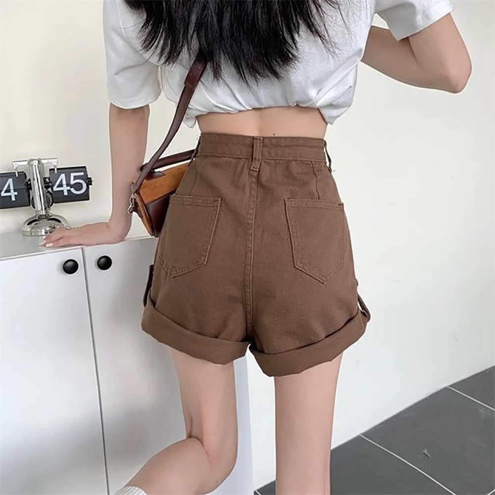 High Waisted Denim Wide Leg Shorts for Women Design Sense Rolled Edge Short Pants Jeans 2024 Summer Thin Loose Hotpants