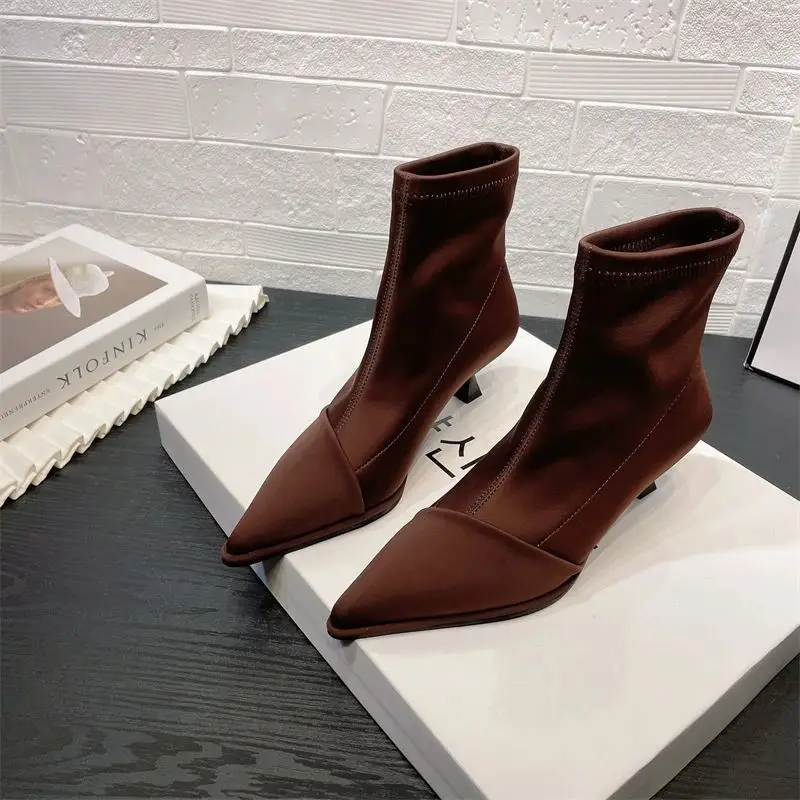 

Faion Ankle Boots for Women Winter 2023 Pointed Elastic ort Tube Flat Heel Spring Autumn Season PU Inner EVA Material