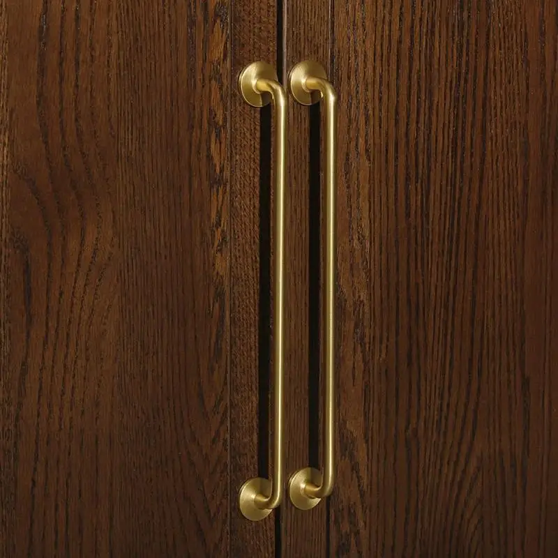 Light Luxury Retro Pure Copper Handle Creatively Simple Cabinet Door Drawer Kitchen Cabinet Brass Gold Double Hole Long Handle