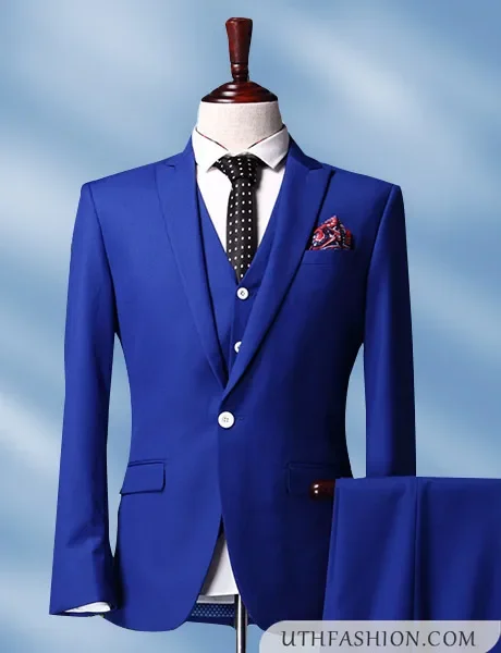 

High Quality Royal Blue Smart Business Men Suit Simple Blazer Slim Fit 3 Piece Groom Tuxedo Wedding Suits for Men Costume Homme