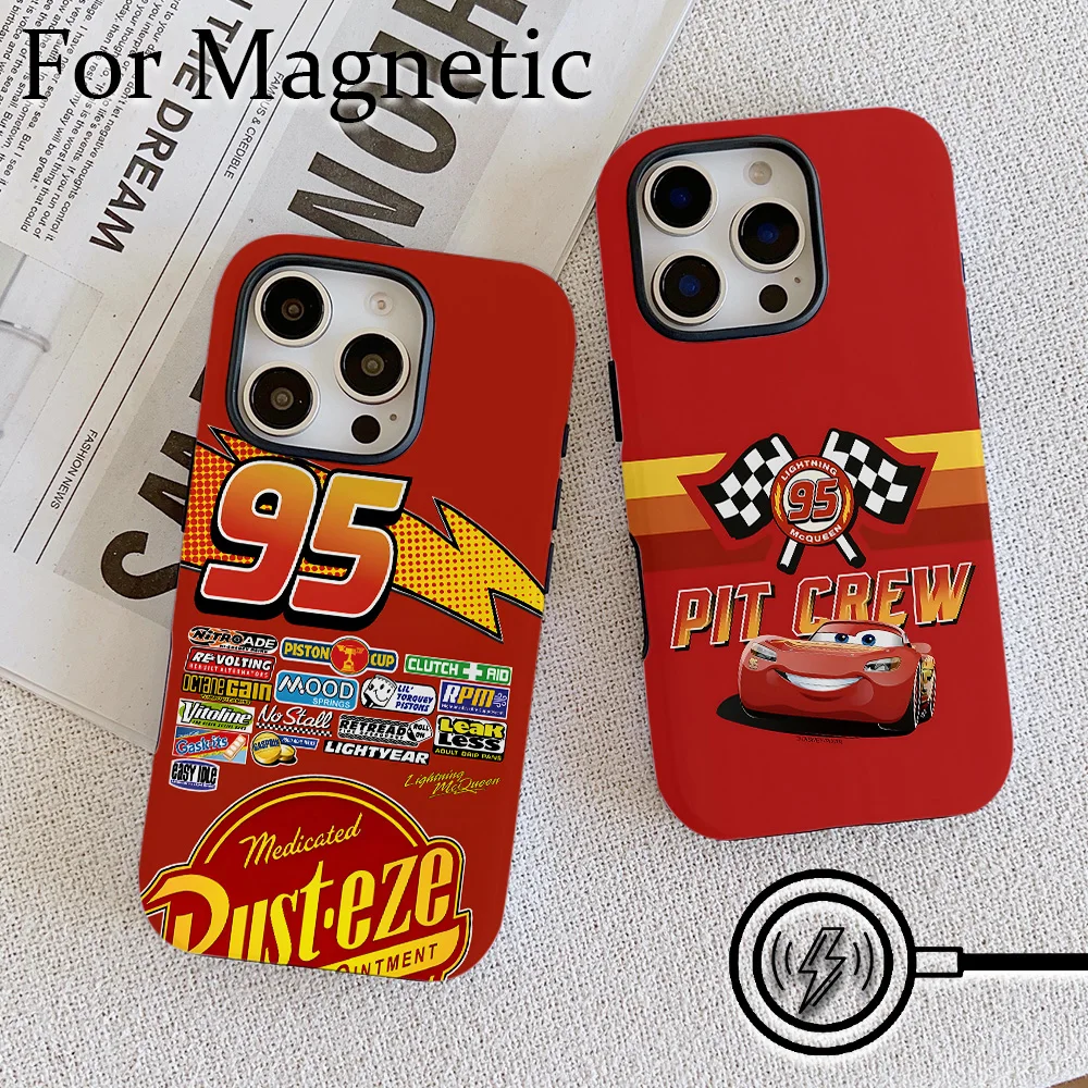 Coque de téléphone Cars Lightning McQueen 95 pour iPhone 17 16 15 14 13 12 11 Pro Max Plus Air, coque arrière magnétique double couche de luxe