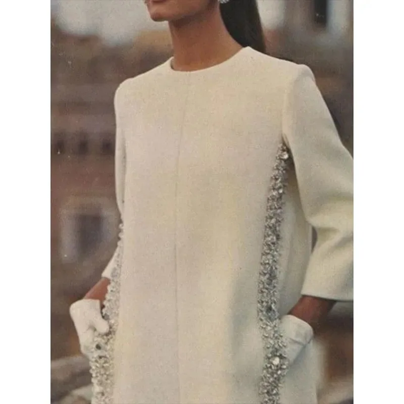 فساتين حفلات Tinha بيضاء مطرزة للنساء 2025 على شكل حرف a فاخر بياقة دائرية وأكمام طويلة فستان سهرة قصير أنيق للسيدات 179236