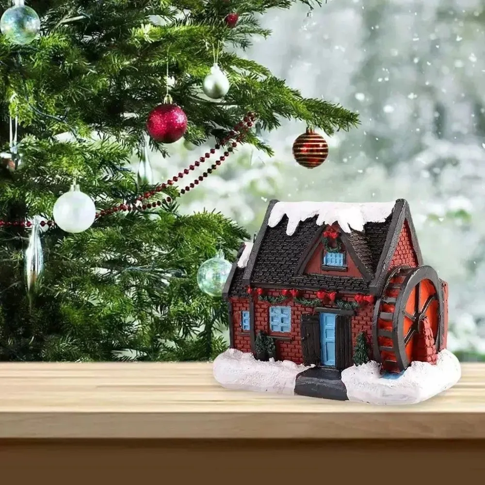 Cute Christmas Glowing Small House Luminous Resin LED Light Snow House Elegant Warm Light House Ornament Holiday Festive Decor