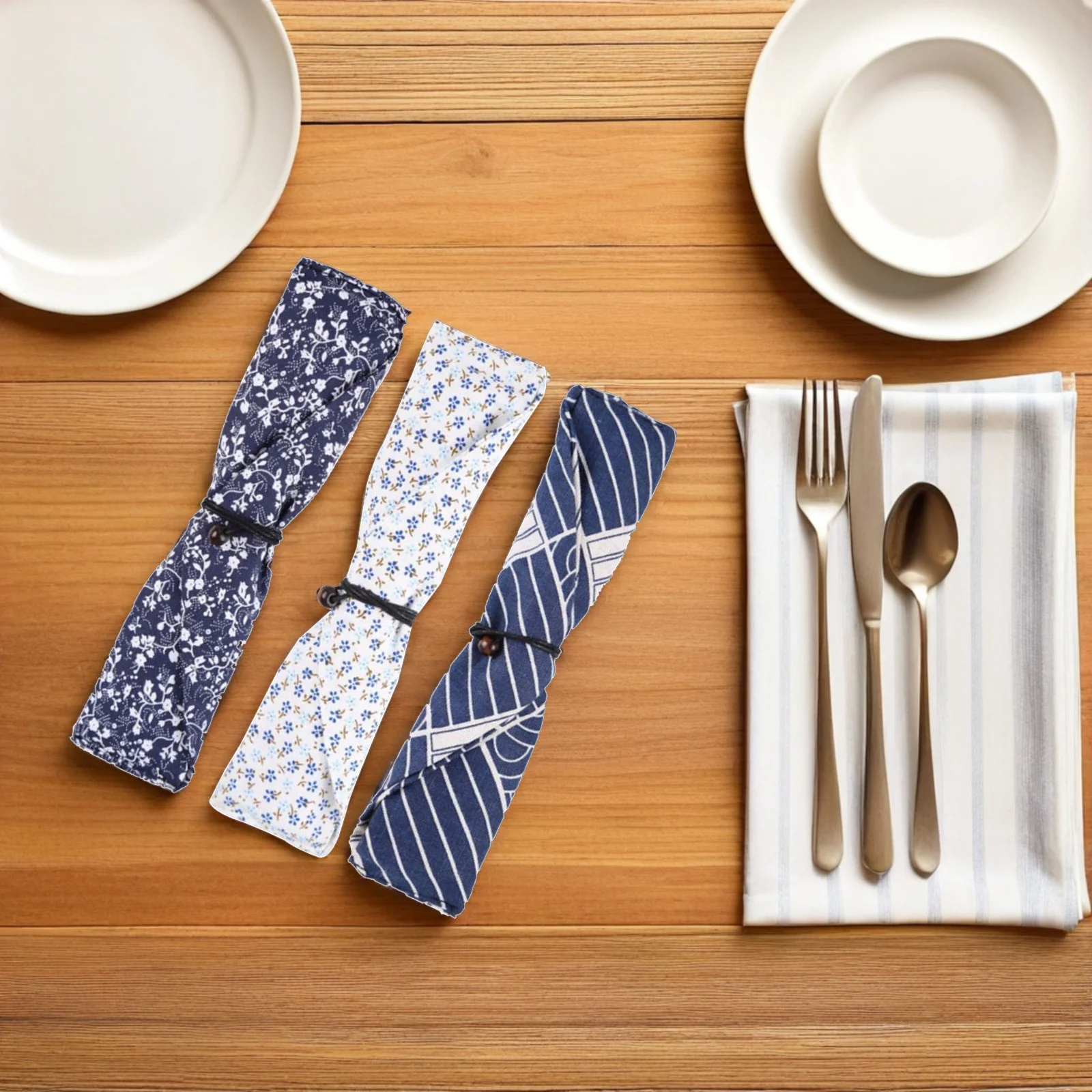 

3Pcs Cutlery Storage Bag Japanese Style Portable Tableware Pouch for Travel Camping Outdoor Picnic Use Chopsticks Holder Fabric