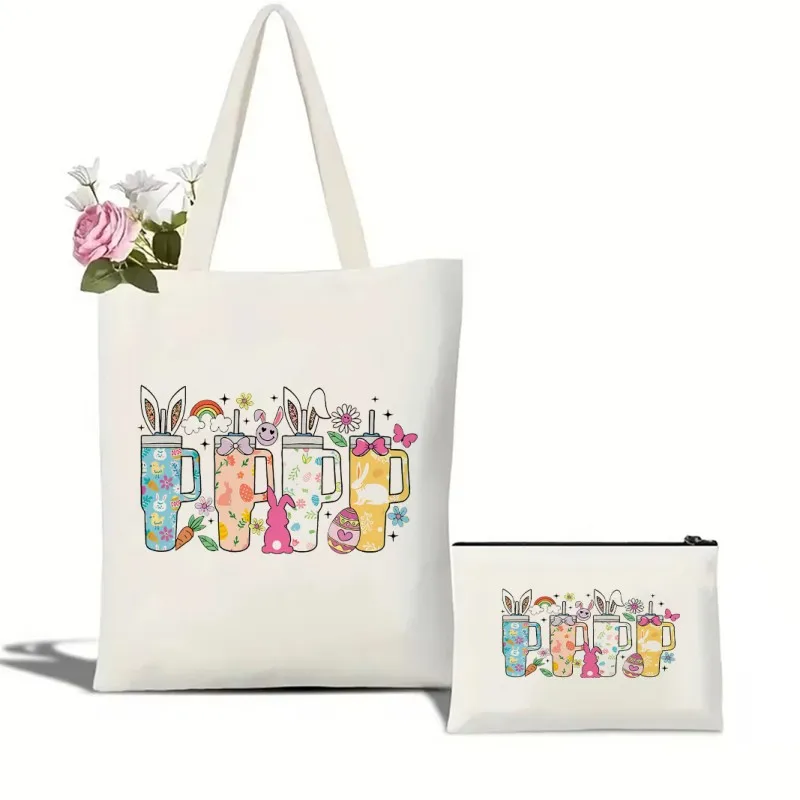 

Retro Obsessive Cup Disorder Easter Print Tote Bag Cosmetic Bag Fashion Canva Capacity Travel Shopping Bag Travel Gift for Women