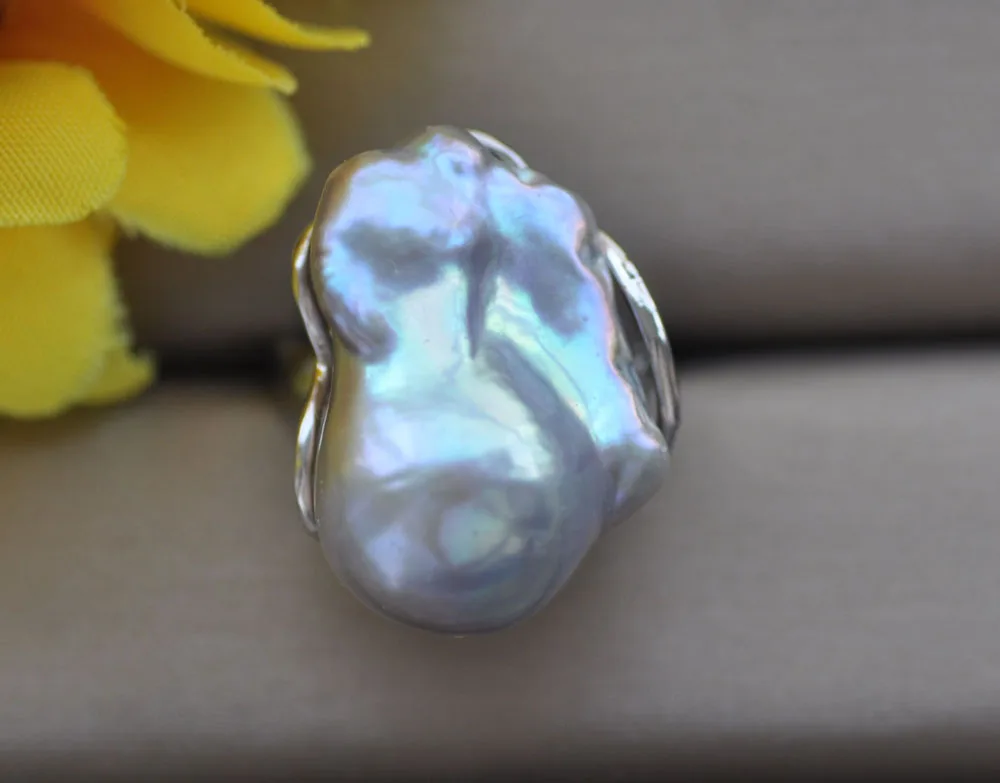 Z11054 Real 25mm Gray Baroque Reborn Keshi Pearl Ring