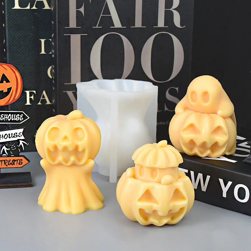 DIY Ghost Pumpkin Skull Candle Silicone Mold 3D Skull Pumpkin Doll Crafts Plaster Resin Concrete Soap Candle Mold Halloween Gift