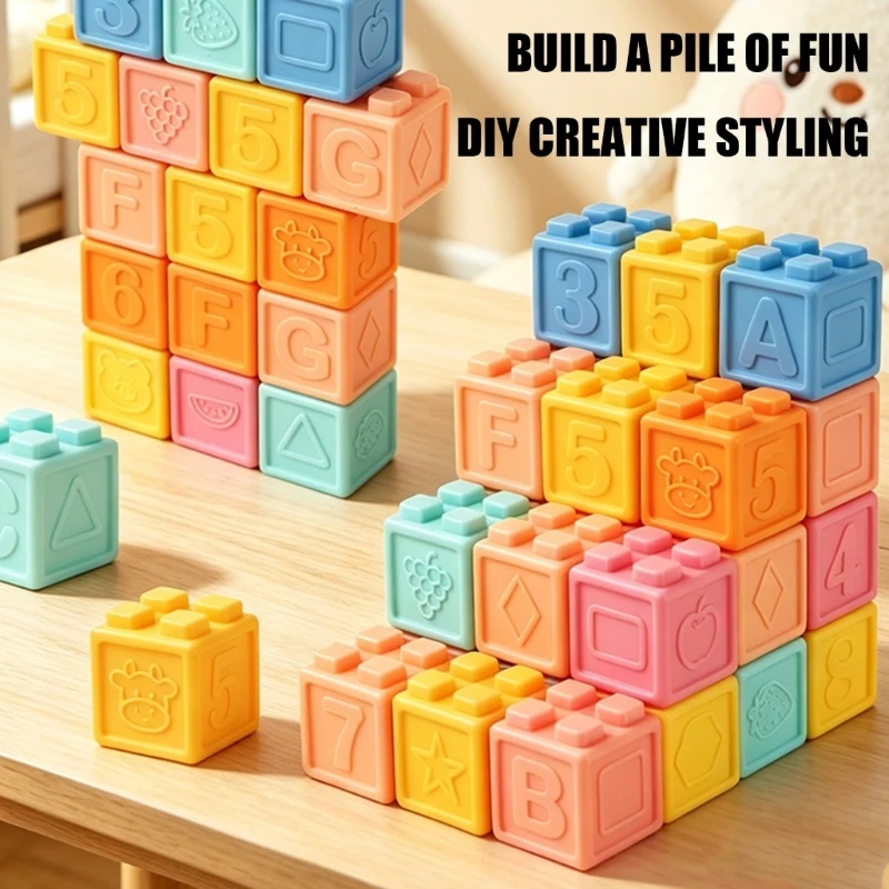 Baby Building Block Toy for Toddlers 18M+, Large Stacking Learning Toy Set for Color Number and Letter Cognition A2UB