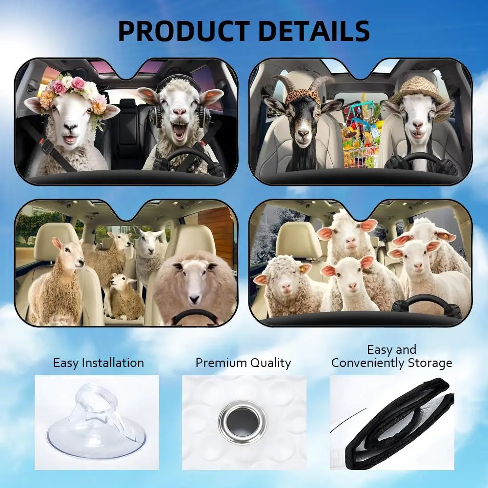 

Funny Driving Sheep Sun Visor Reusable Aluminum Foil Car Windshield Sun Visor UV Protector Heat Insulation Cover Shade