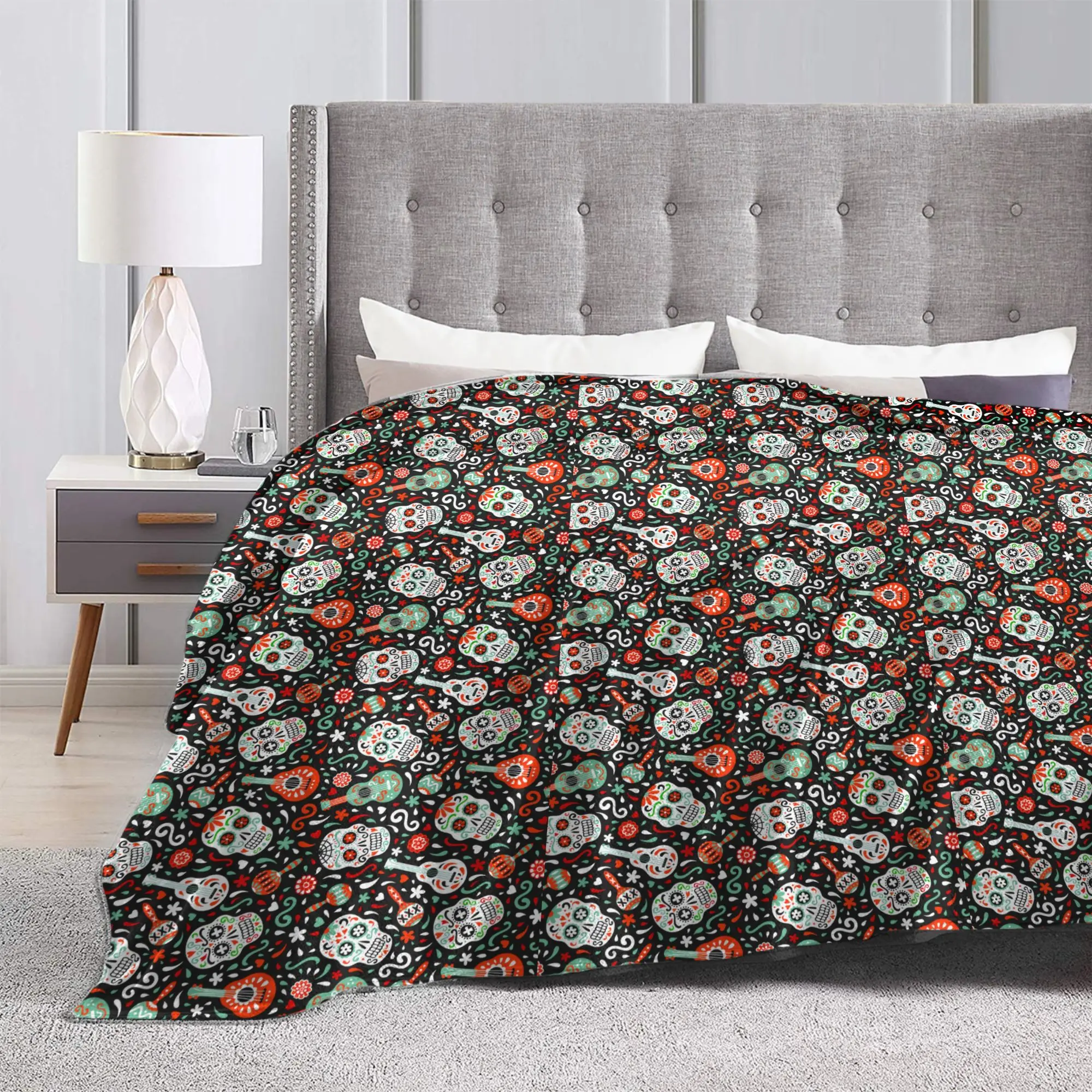 Day Of The Dead Sugar Skull Blanket Soft Flannel Fleece Warm Mexican Skeleton Gothic Throw Blankets for Car Bedding Sofa Quilt - view 6