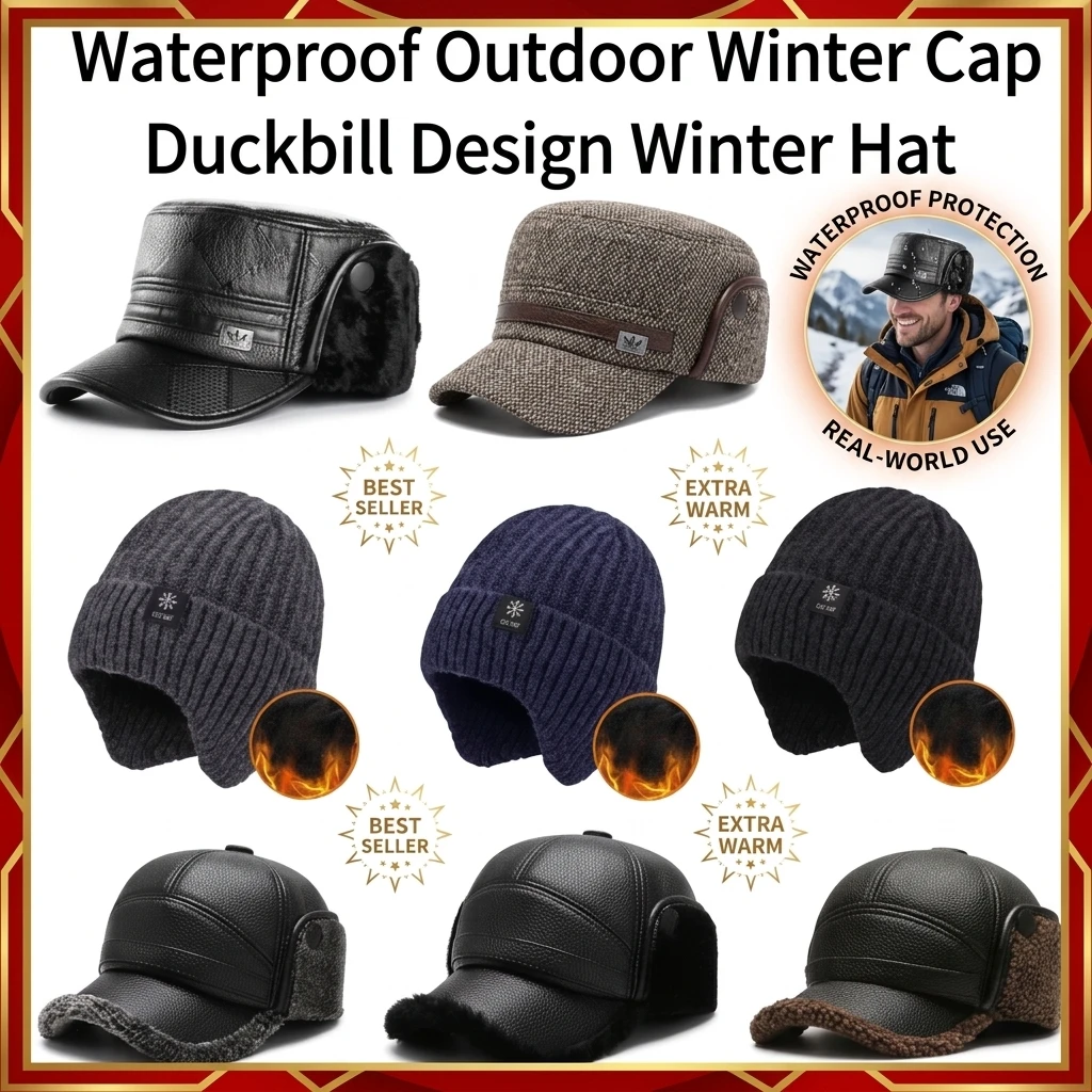 Winter Hat For Men Windproof Waterproof Outdoor Winter Cap Duckbill Design Winter Hat For Elderly Non-Wired Comfort All Day