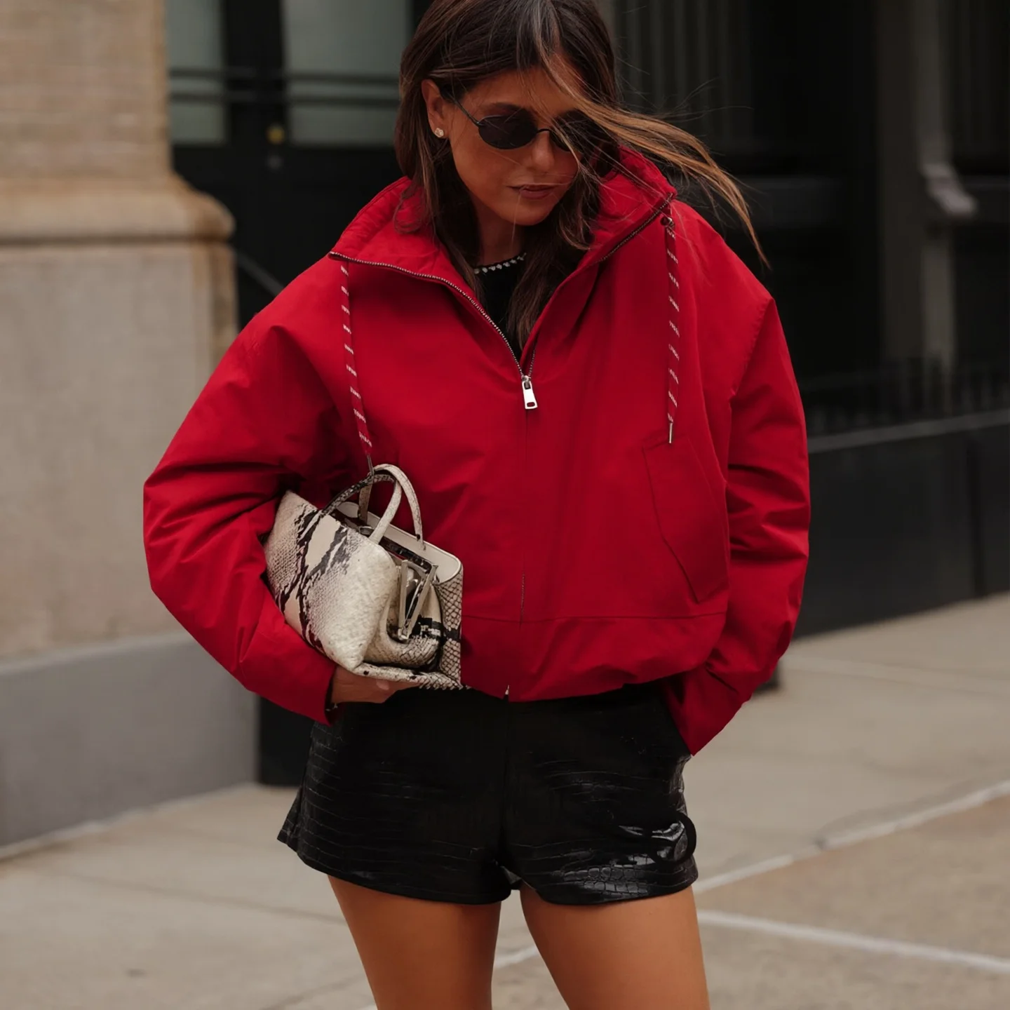 Women's Water Resistant Cropped Padded Jacket Stand Collar Drawstring Zip Up Long Sleeve Loose Fit Warm Casual Outerwear