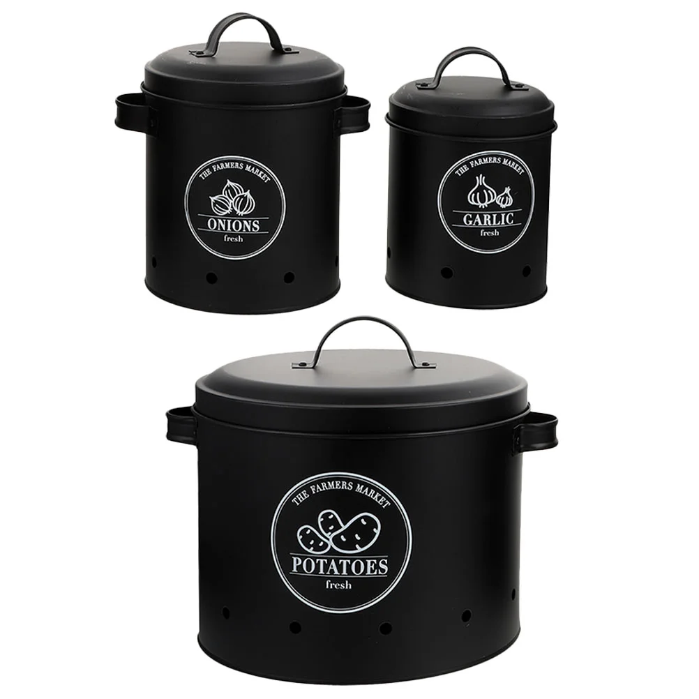 

3 Pcs Potato Storage Bin Onion Bucket for Kitchen Vegetable Garlic Restaurant Tank Airtight Iron