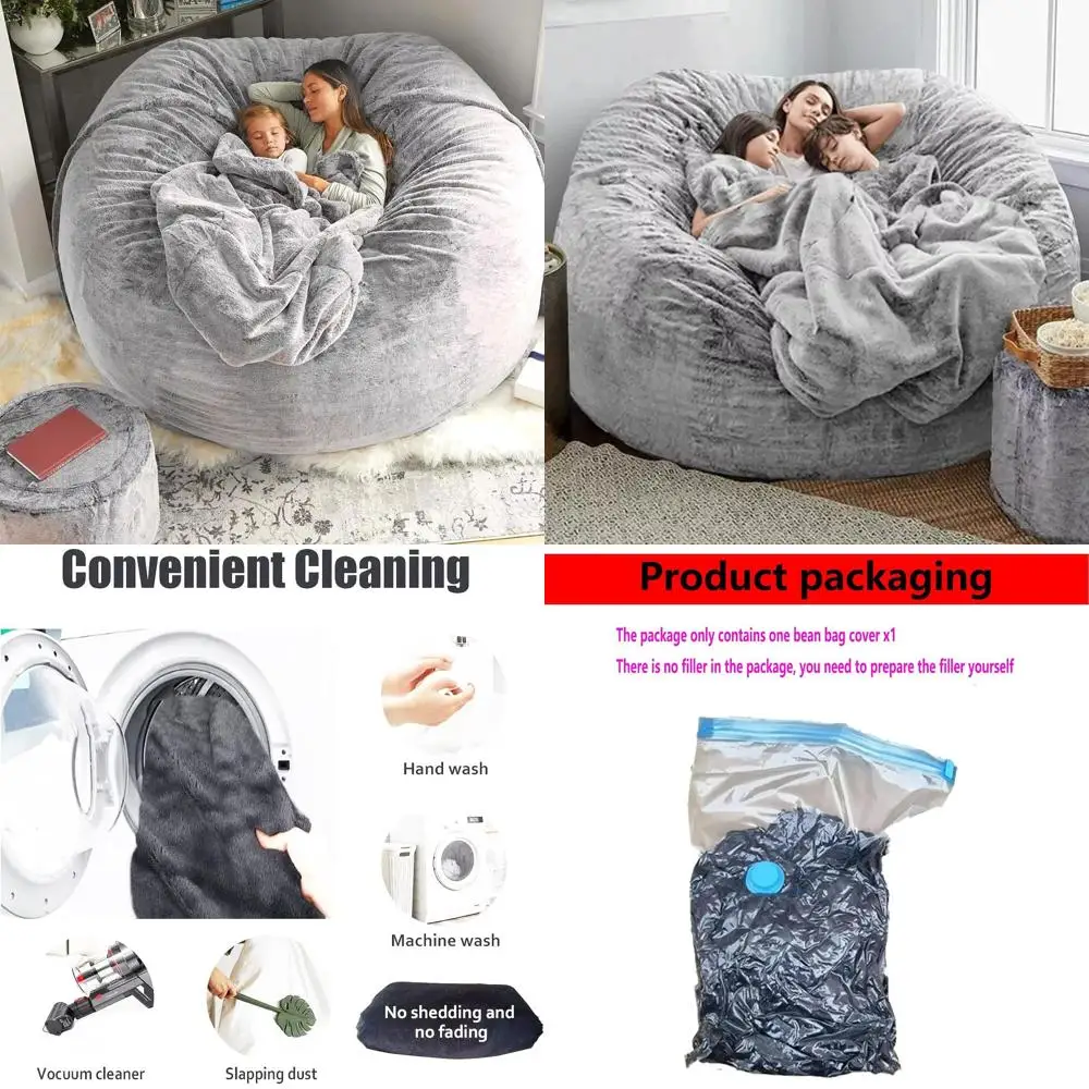 Oversized Comfortable Bean Bag Chair Cover for Adults and Kids, Large Lounge Sofa, Light Grey, 5T