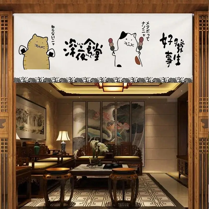 Japanese Noren Door Curtain Cotton Linen Privacy Partition Tapestry for Kitchen Restaurant Sushi Izakaya Home Doorway Decor