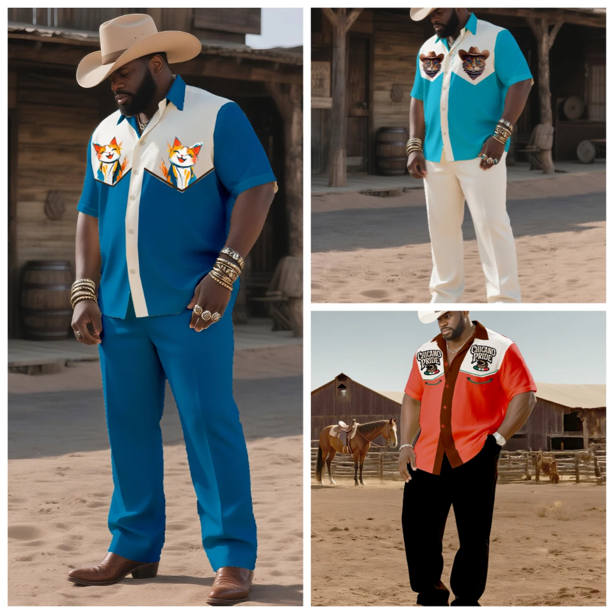 

S-9XL Men's Western Gothic Skull & Spooky Print Shirt & Pants Set Multi-Design Casual 2-Piece Summer Outfit