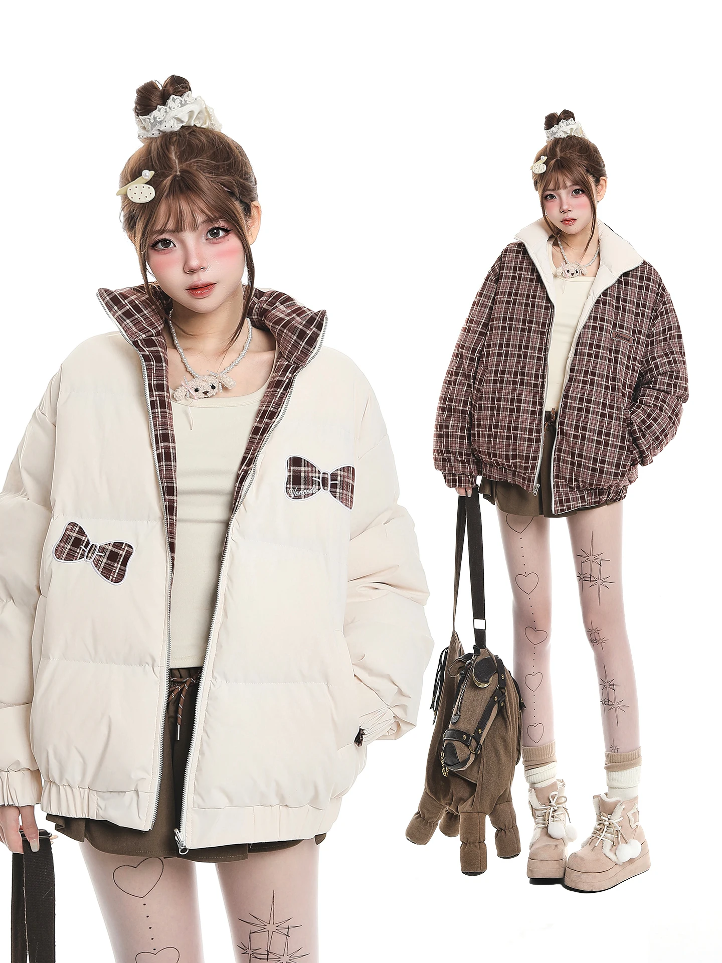 

Korean Sle Casual Knot Color Blo Collar Cotton Jaet Women Winter College Sle Lazy Casual Super Cute Bread C...