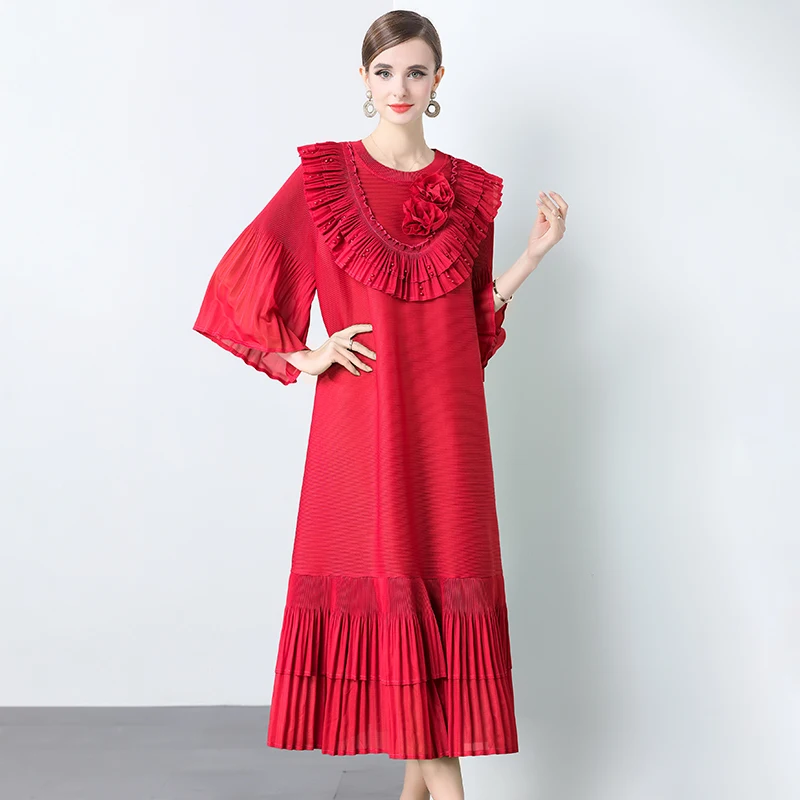 Automne nouveau Sle ample grande taille travail lourd transfrontalier ake maison gaze Dr dentelle t-shirt fleur dimensionnelle Emb...