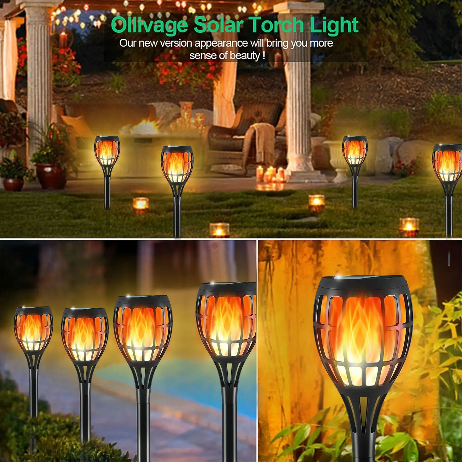 Mini Solar lights outdoor LED Flickering Flames Torches Lights Waterproof Garden Plug in Light Outside Yard  Courtyard Decora