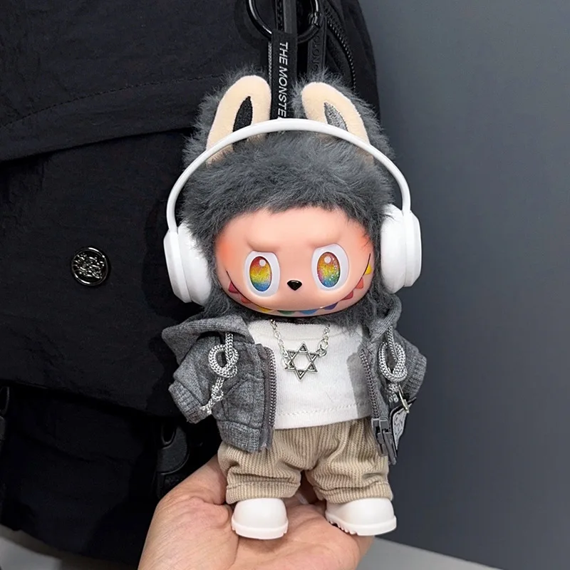 

Trendy Gray Hoodie Set for 1st/2nd/3rd Gen Labubu Keychain, Casual Streetwear Outfit for Vinyl Doll Clothing