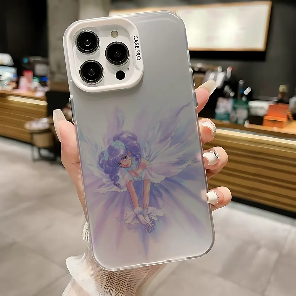حافظة هاتف C-Creamy Mami Magic لهاتف iPhone 16,15,14,13,12,11,Mini,Pro,SE,MAX غطاء أبيض غير لامع مقاوم للصدمات