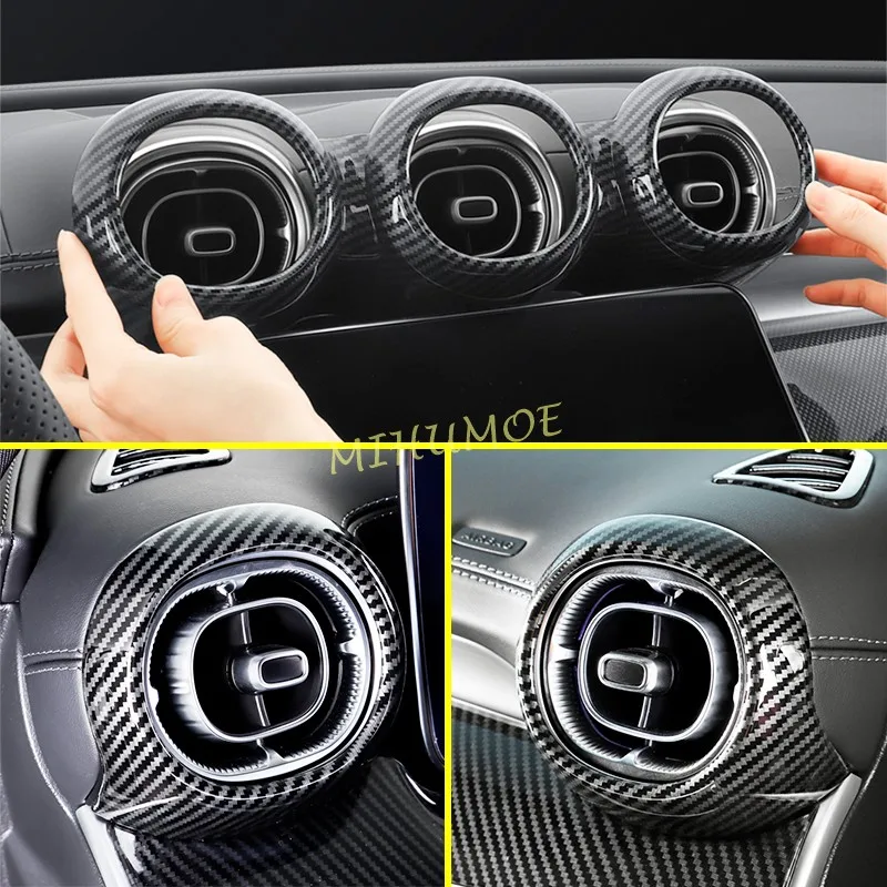 Cubiertas Decorativas de Fibra de Carbono para las Rejillas de Ventilación Laterales Centrales de la Consola Central para Mercedes-Benz C200 C220 C300 W206 S206 2022-2025