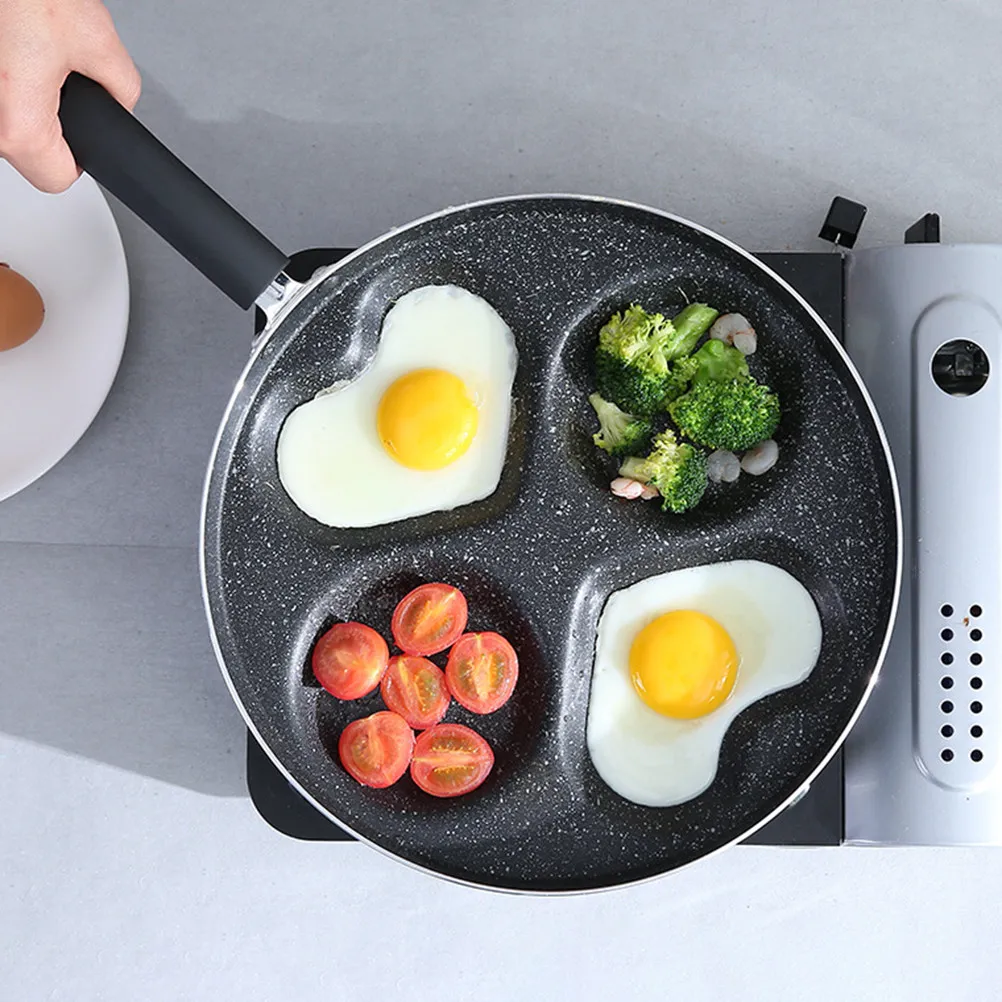 

Сковорода для жарки яиц с четырьмя отверстиями, утолщенная, антипригарная, алюминиевая, для яичницы, оладий и стейков, 28 см, для завтрака, кухонный инструмент