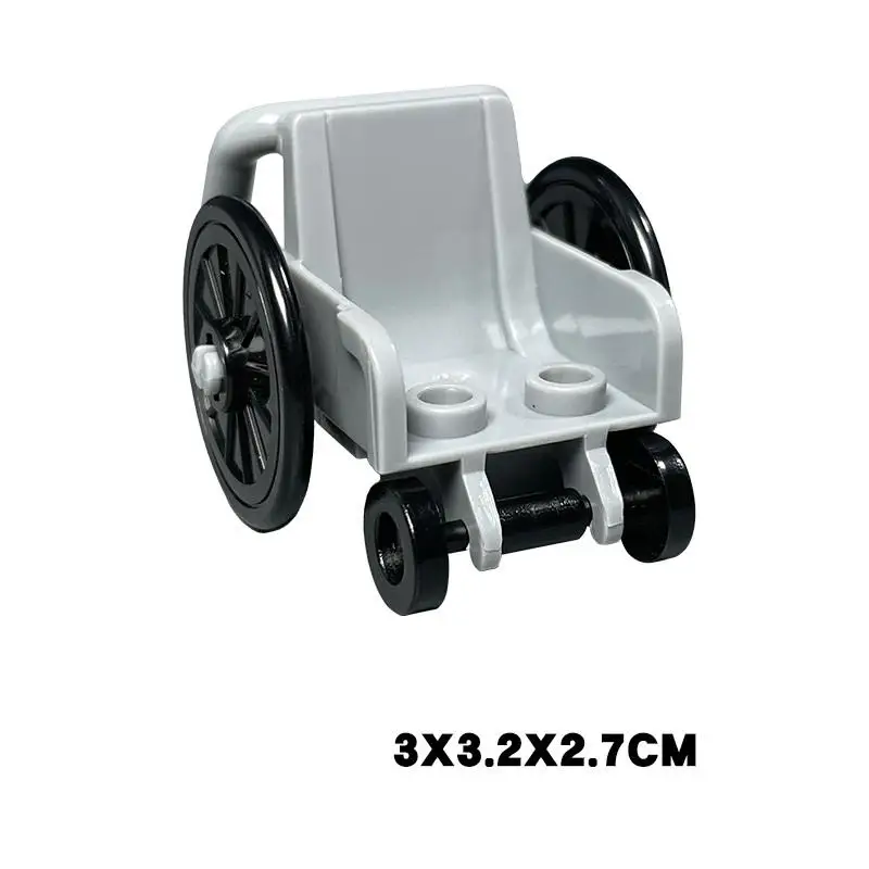 2Pcs Educational Building Blocks Toys MOC Bricks Wheelchair Wheelbarrow Mobility Aid Figure Accessories Kids Gifts