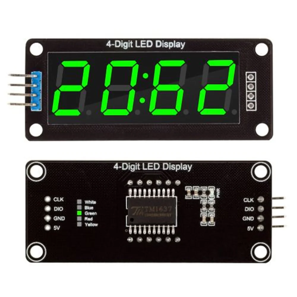 Módulo de pantalla LED TM1637 para Arduino, 4 dígitos, 7 segmentos, 0,56 pulgadas, tubo Indicador de reloj de tiempo, rojo, azul, verde, amarillo,