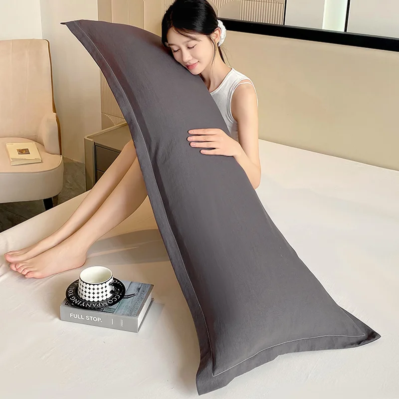 New Solid-color Washed Double Long Pillowcases, Couple Pillowcases 48*100cm, 120cm, 150cm, 180cm ( Without Core )