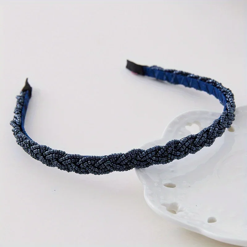 

Minimalist Beaded Twist Headband Thin Braided Design Sweet Delicate Hair Accessory for Women Girls Everyday Style