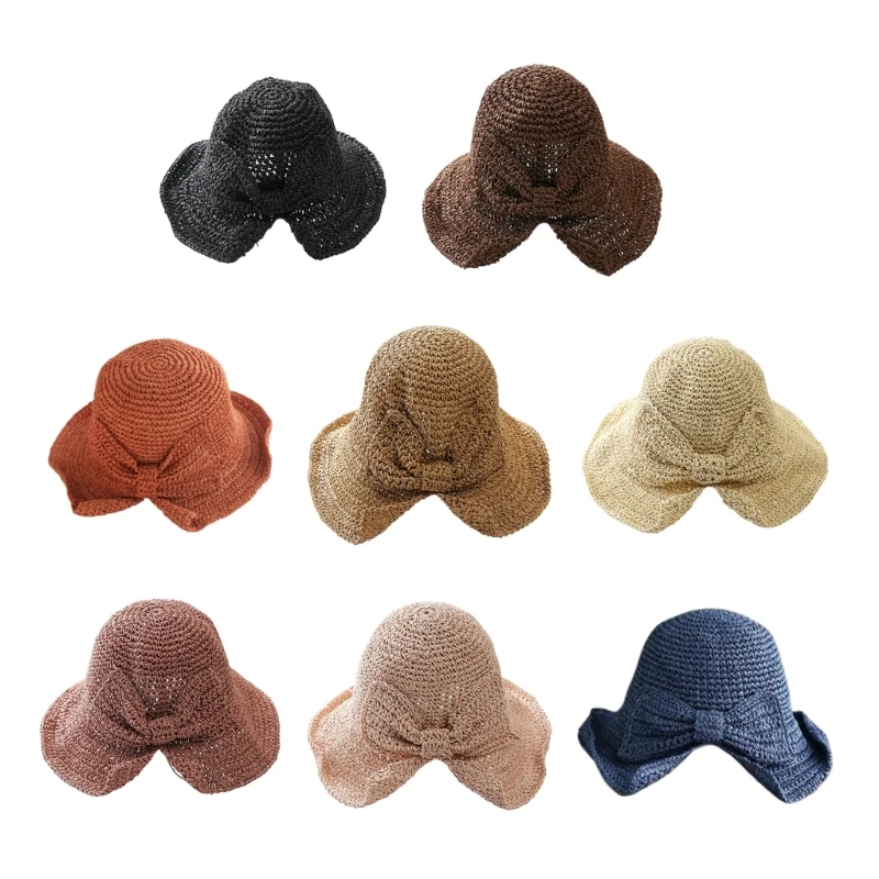 Foldable Straw Hat Crocheted With Fashionable Embellishment For Outdoor Activities Summer Vacation Y08E