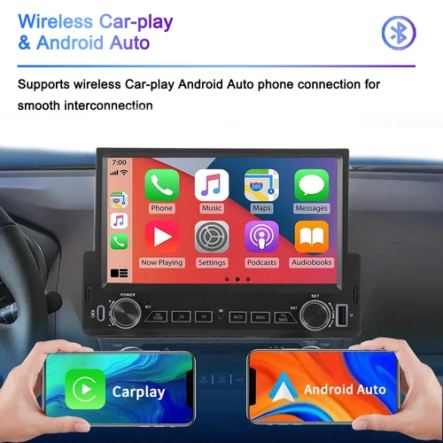 Imagen 2 del producto Radio estéreo de un solo Din para coche de 7 pulgadas con Apple Carplay y Android Auto Bluetooth Audio para coche 1 Din Mp5 reproductor de coche Radio FM