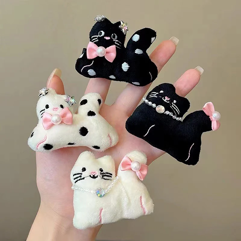 Épingle à cheveux en peluche pour filles, nœud de chat à pois mignons, ULà cheveux élastique tout match, barrettes de dessin animé, jolis accessoires pour cheveux