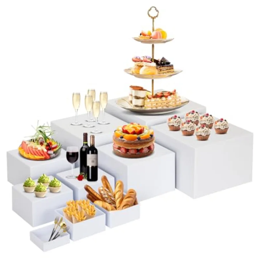 

10 PCS Buffet Risers, Large Food Risers for Buffet Table, Food Display Risers for Party, White Acrylic Boxes Dessert Table Disp