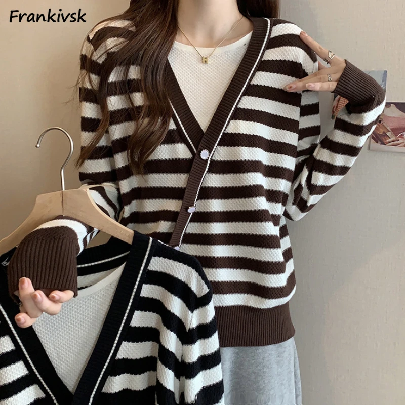 Sweaters Women Striped Fake Two Piece Niche Knitwear O-neck Spring All-match Students Basic Trendy Elegant Chic Streetwear Ins