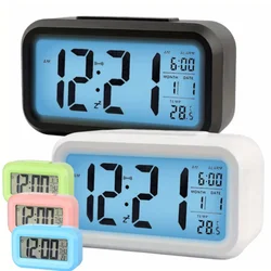 Smart Digital Alarm Clock Black White LCD Display with Temperature Calendar Timer Led Light for Bedroom Office (Without Battery)