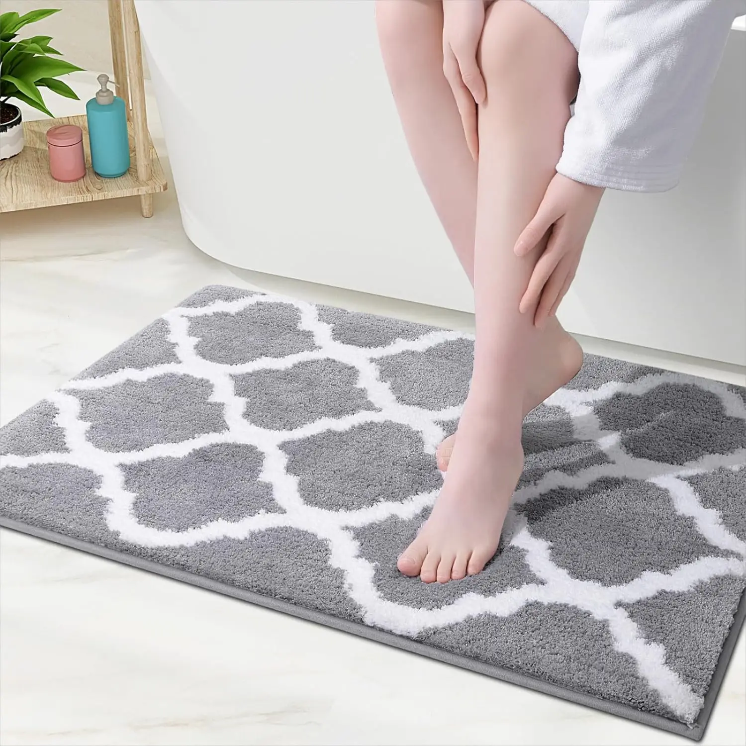 

Soft Absorbent Microfiber Bath Rugs 36x24, Non-Slip Shaggy Shower Carpet, Machine Wash Dry, Grey