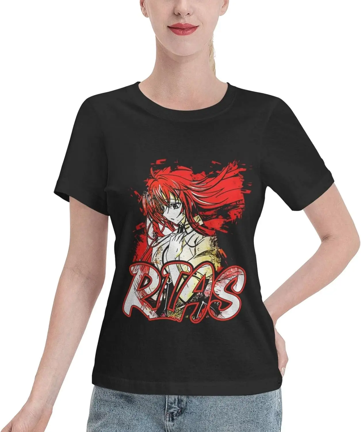 

Anime High School DxD Rias Gremory T Shirt Womens Summer Cotton Tee Round Neck Tops Casual Short Sleeve Shirts