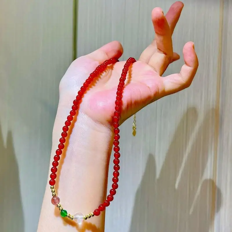Ice-clear high-quality natural pigeon-blood red agate clavicle chain necklace