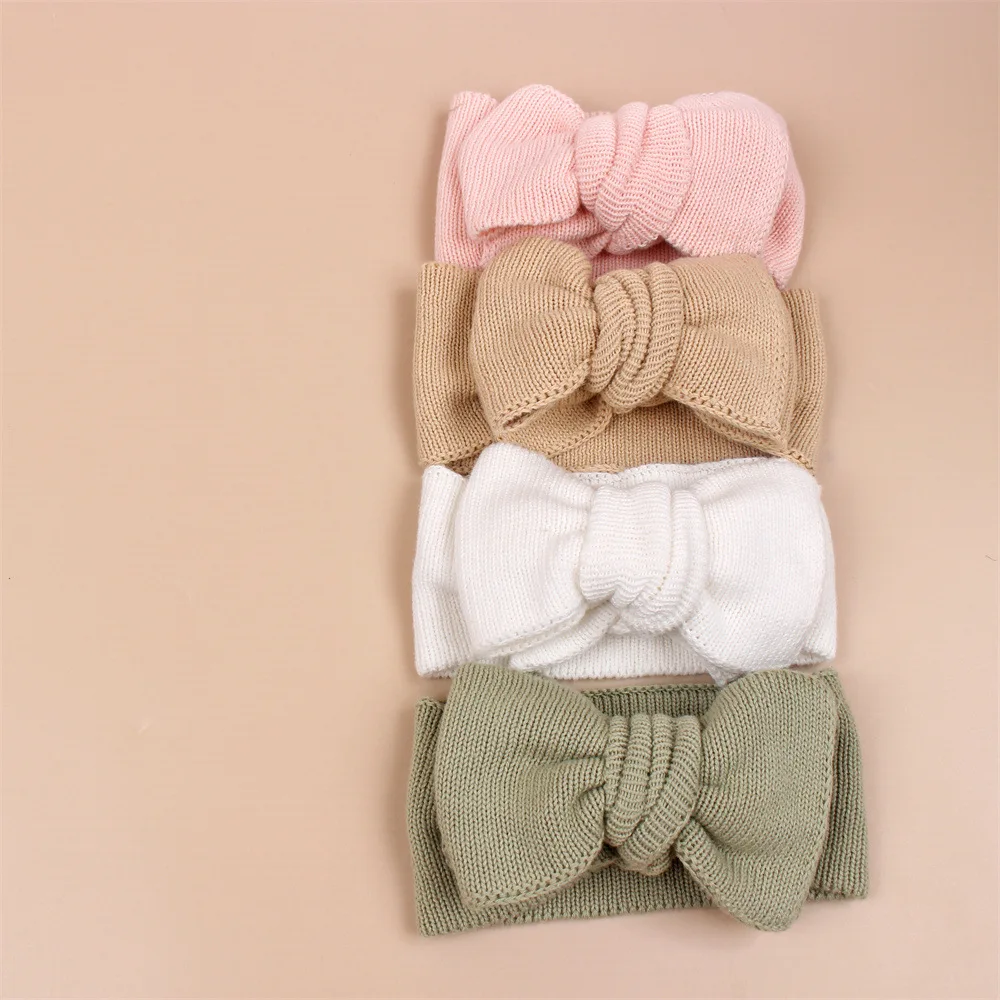 New trend Baby Headbands Double Bows Popular Cotton Knitted Chunky Oversized Topknot Head Wraps Kids Woolen Hair Bands