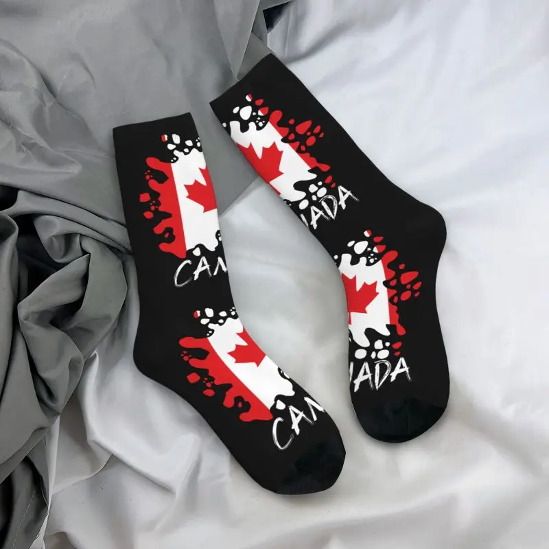 Fun Printing Canada Flag Socks for Men Women Stretchy Summer Autumn Winter Retro Canadian Flag Splat Crew Socks