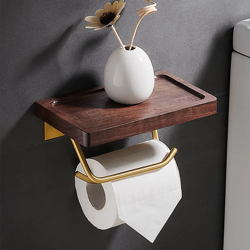 Creative Toilet Tissue Roll Paper Holder Storage Tray Vintage Wood Tissue Holder Mobile Phone Sundries Storage Tray Wall Mounted
