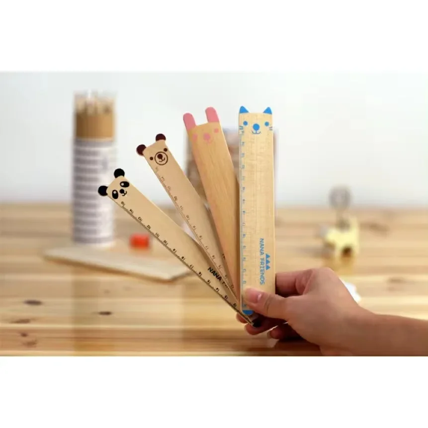 Cute Animal Wooden Ruler Random 4 Styles Exquisite Gift for Friends Classmates Birthday Cute School Supplies