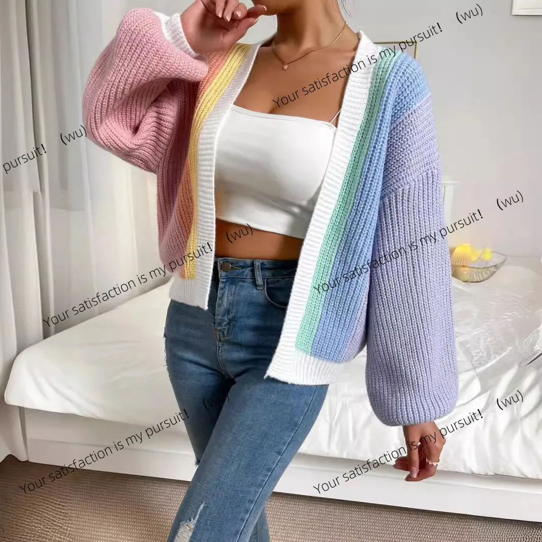 

Дофамин, контрастный цвет, дизайн, темперамент, модный вязаный кардиган, женский европейский и американский ленивый