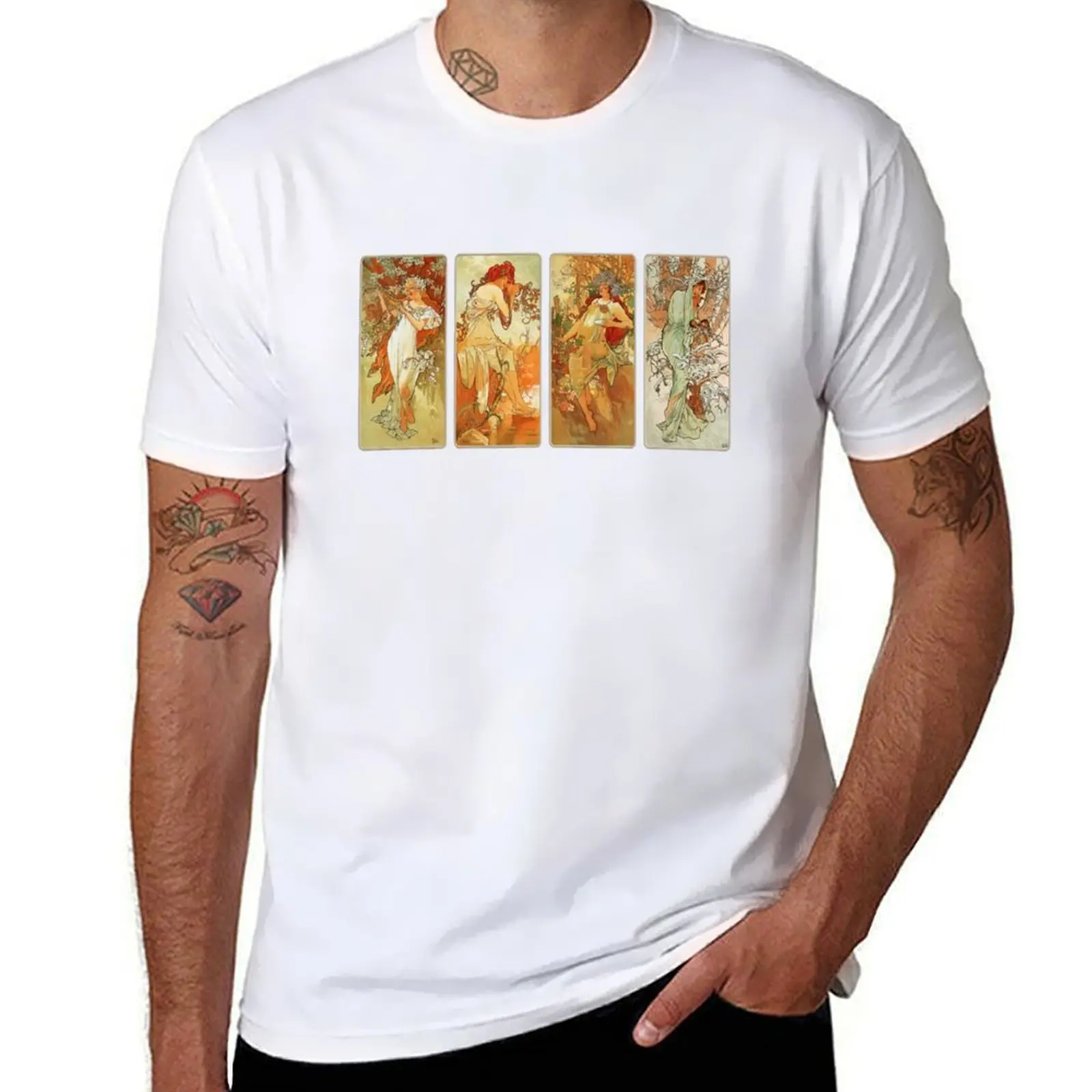 

Mucha Four Seasons Collection 1896 T-Shirt oversized quick-drying anime shirt mens tall t shirts