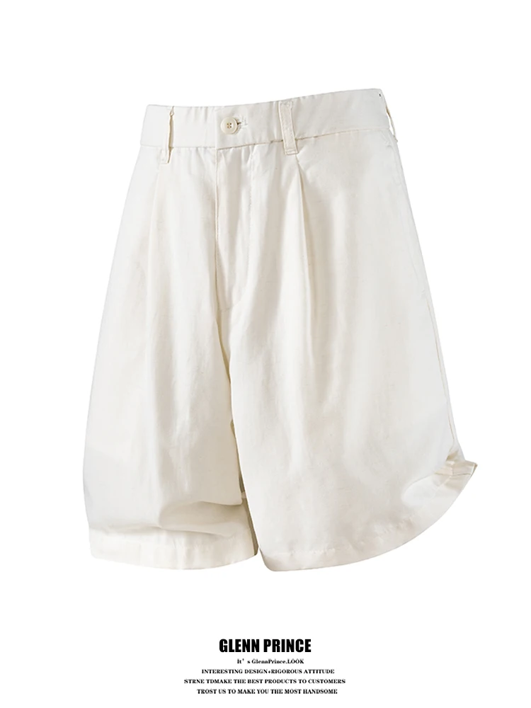 

GPstudio Men's White Cotton Linen Thin Summer Casual Straight Leg Short Pants Commute Business Simple Style Five-Point Pants