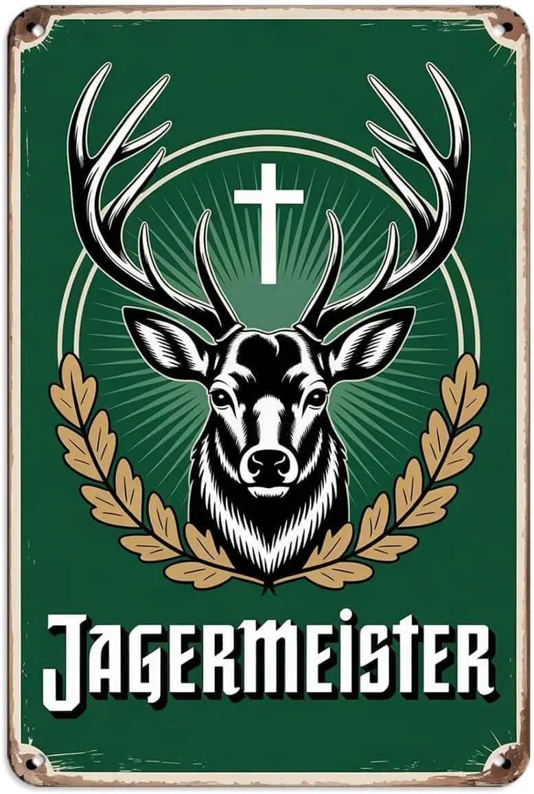 Letrero Metálico Retro Jagermeister con Cabeza de Ciervo Verde, Póster Vintage de Bebidas Alcohólicas, Letreros Metálicos para Cocina, Bar, Cafetería, Decoración del Hogar, Jardín y Comedias, Interesante y Bonito