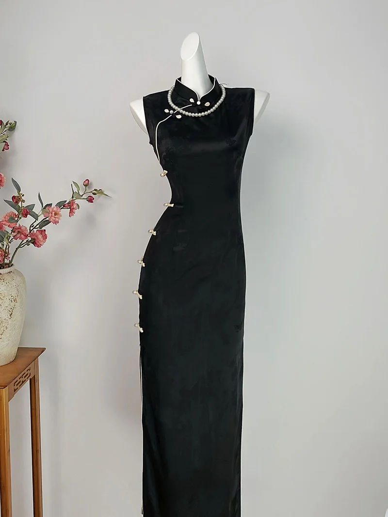 

Элегантное молодежное облегающее платье-ципао с высоким воротником, в стиле ретро, с китайским дизайном, из дышащего полиэфирного волокна